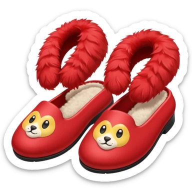 red slippers with red fur sticker