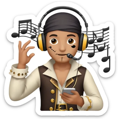pirate with headphones and music notes sticker