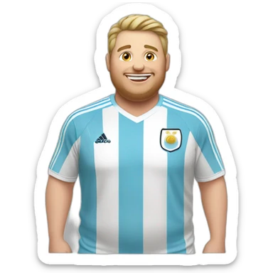 white man. Obese. argentina soccer uniform. laughing  sticker