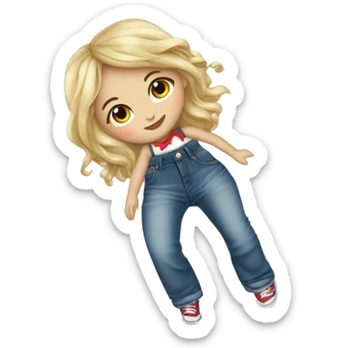 ragazza bionda occhi marroni orecchini grandi a cuore maglietta nero jeans stretti sticker