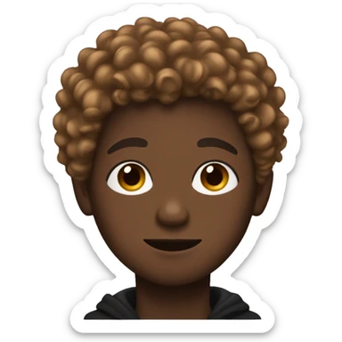 black boy with brown curly hair black button eyes and a black coat sticker