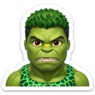 a Hulk wearing ancient animal skin cloth, half body, icon, yellow skin, spring sticker