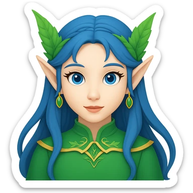 Create an Apple emoji style image of a woman with elf ears and blue hair, no background. sticker