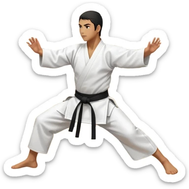 An icon depicting an aikido fighter in a black gi, executing a graceful throw in a martial arts dojo. The background features traditional wooden floors, tatami mats, and a serene atmosphere with soft lighting. The focus is on the fighter's precise technique and fluid movement. Transparent background sticker