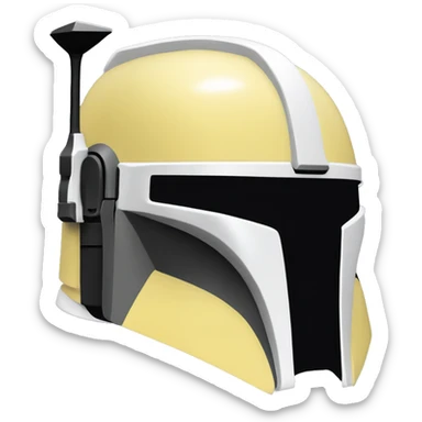 Light yellow and white colored Mandalorian helmet with antenna sticker
