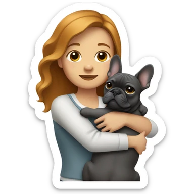 caramel hair woman hugging dark gray french bulldog sticker