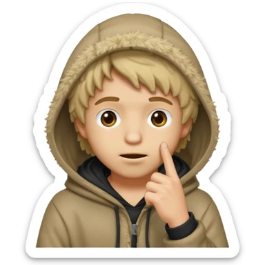 Moreno greñudo con capucha cuba la cara para el dedo sticker