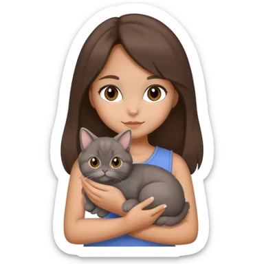 brunette chinita girl holding a brown holland lop rabbit, gray persian cat, and black kitten sticker