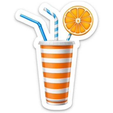 orange fruit with white & blue striped paper straw sticker