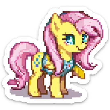 Fluttershy standing and smiling pixel art style sticker