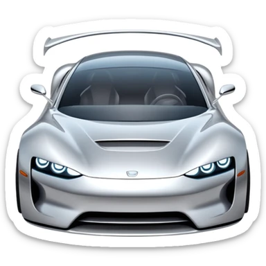 A low-profile futuristic car emoji made of polished silver chrome, wide body stance, smooth aerodynamic shape, glossy metallic surface, soft reflections, luxury swag aesthetic, minimal details, iOS emoji style, centered on clean white background, studio lighting sticker