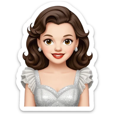 Judy Garland with long dark brown hair, white sequin dress sticker
