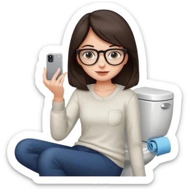 Fille châtain foncé avec lunettes. Elle est sur les toilettes. Et se prend en photo. sticker