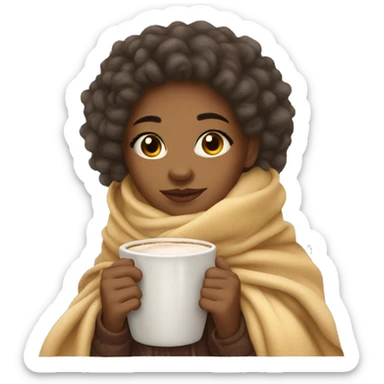 cute light skin girl with a blanket and hot cup of cocoa sticker
