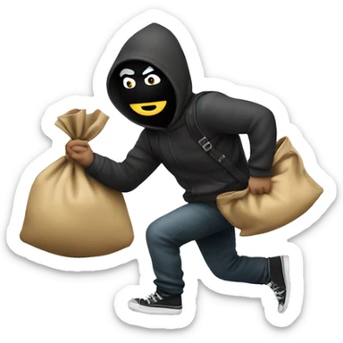 robber emoji sneaking away with a large bag of money sticker