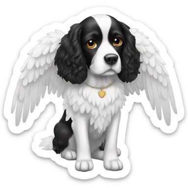 black and white spaniel with angel wings sticker