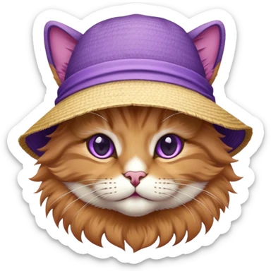 A purple cat wearing a sun hat  sticker