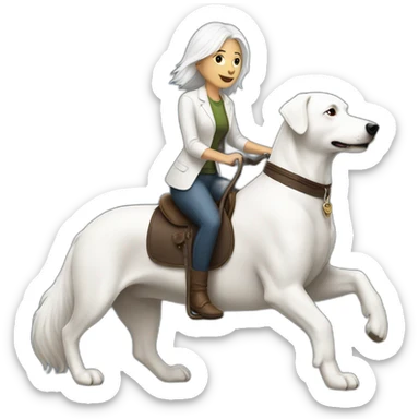 white haired woman riding on a white dog sticker