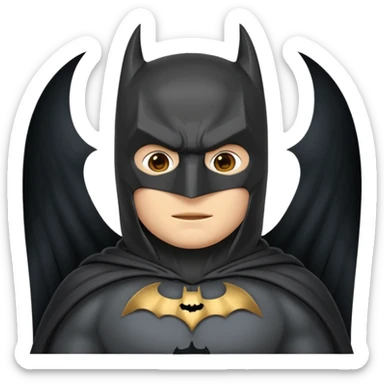 generate a batman emoji with just the face showing and part of the cloak and and wings. Shade the mask in the color #394A8E. Shade the wings in the color #EF7221. Shade the cloak in the color #61893D sticker