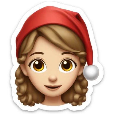 Christmas elf girl hazel eyes brown hair white Christmas hat sticker