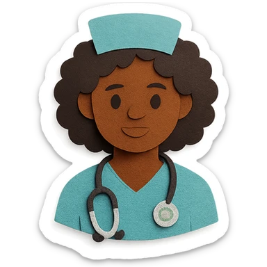 paper craft style afro latina nurse with curly hair, nurse uniform, stethoscope sticker