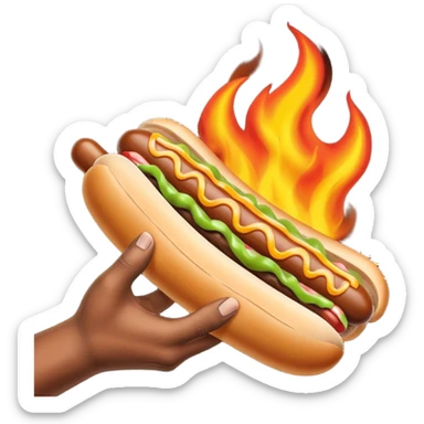 Hand Holding a Flaming Hotdog sticker