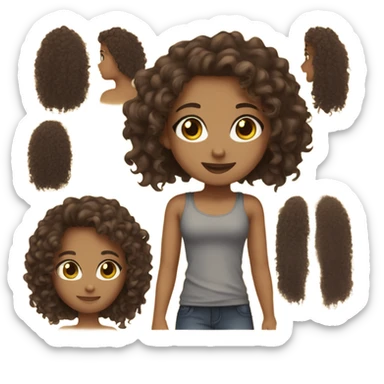 Girl wearing dark, gray tank top, long, brown, curly hair, hazel eyes caramel skin sticker