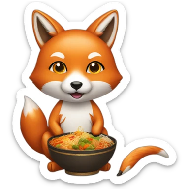 Fox with Asian food sticker