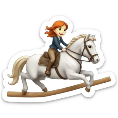 Fille rousse sur un cheval qui saute un obstacle sticker