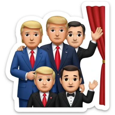 Trump as a puppet master with Ted Cruz and Greg Abbott sticker
