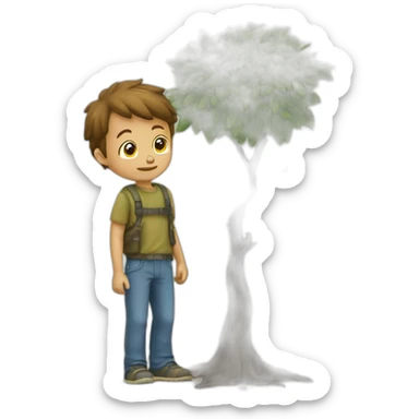 Un garçon qui se cache derrière un arbre sticker