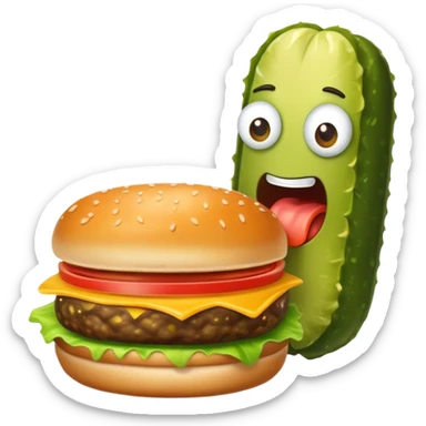 pickle eating a hamburger  sticker