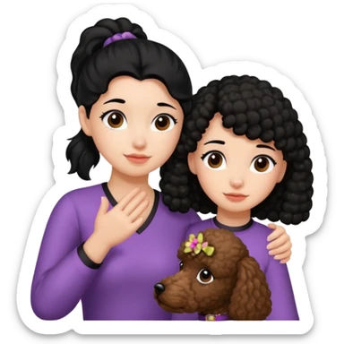 Ponytail black hair girl with brown Poodle say goodbye  sticker