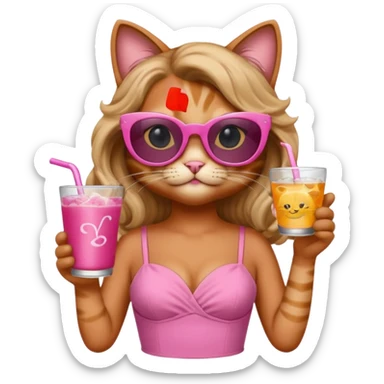 cat long curling hair in drink holders with sunglasses dikkine dress sticker