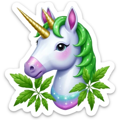 Glitter unicorn eats  Weed leafs sticker
