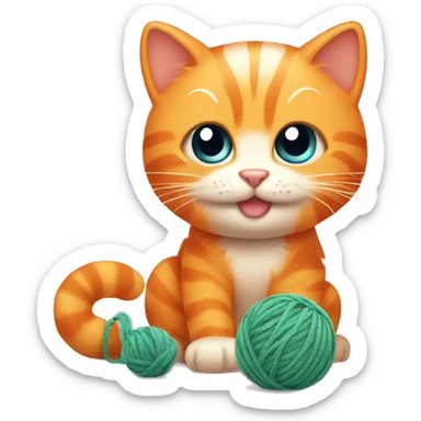 Cute orange cat playing with ball of yarn sticker