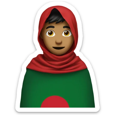 Bangladesh flag behind, a 20 year young boy in front , red cloth covering his face sticker