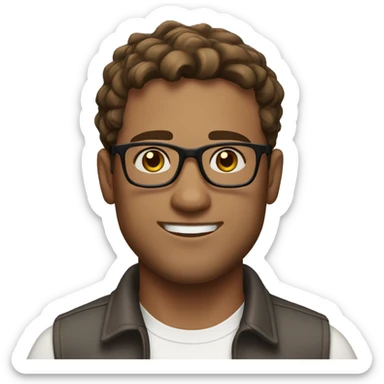 32 year old man, oval face, brown hair, glasses, brown eyes, white skin, white shirt, short hair
 sticker