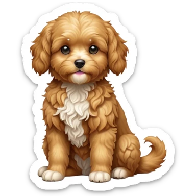 cinematic-[cavoodle dog]-realistic-full-body-sitting-emoji,-tail-resting-loosely-beside-its-paws,-head-tilted-dramatically,-curly-[solid golden]-fur,-simplified-yet-realistic-focused-features,-highly-detailed,-glowing-with-an-almost-sarcastic-glow sticker