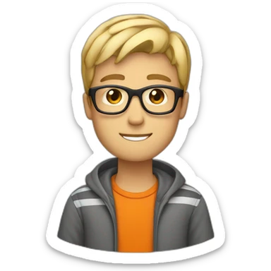 guy with black glasses dirtyblonde short hair with orange tshirt and gray striped scarf sticker