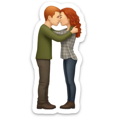Red hair woman kissing a brown hair man clean shaven sticker
