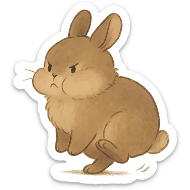 mocha bunny puffing cheeks, stamping foot, soft Ghibli style sticker