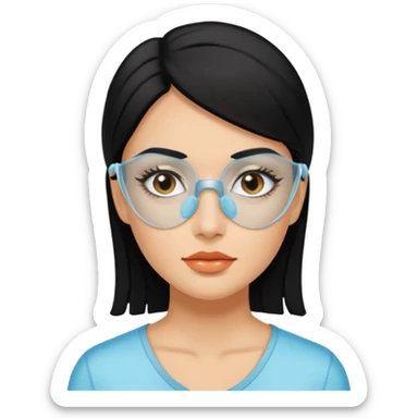 make an emoticon of a woman that has gel-like under eye patches of skincare of transparent color and make the woman slightly indian with only skintone and hair and no other such element and make the patches slightly bigger while keeping them transparent sticker