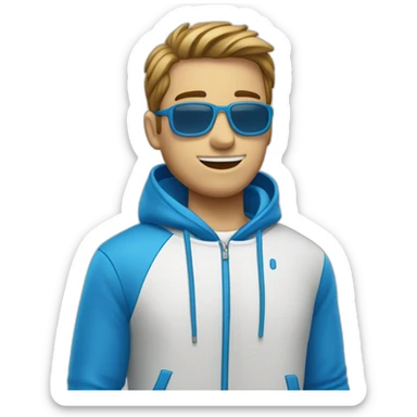 Esqueleto gordo con playera blanca y chamarra azul  sticker