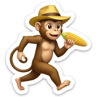 A monkey runing in a cornfield being chased by a white men sticker