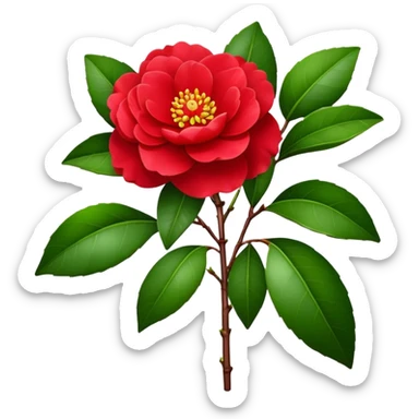 bouquet Red Camellia, luxuriant, stem, leaf, bud sticker