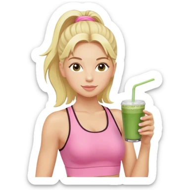 blonde pilates instructor in pink drinking matcha sticker