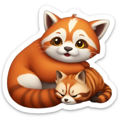 cat-and-red-panda-cuddling sticker