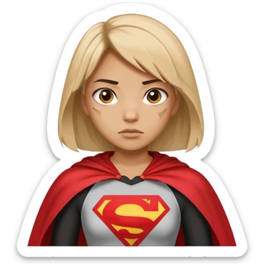 generate me a fearless student girl with a cape and "make it look like she torn a shirt with the word "Discrimination" sticker