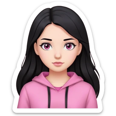 Black hair wave long hair Black eyes Pink clothes Girl sticker